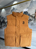 Mustard Yellow B Logo Puffer Vest with Oversized Back Graphic