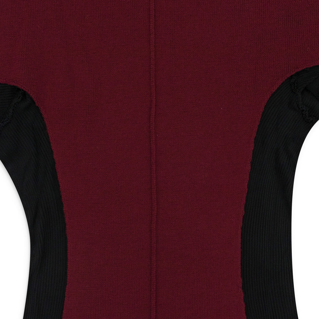 BURGUNDY MIX MEDIA TIGHT KNIT BLOUSE