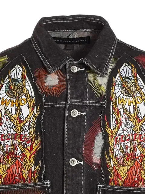 Who Decides War x Ev Bravado all-over embroidery trucker jacket