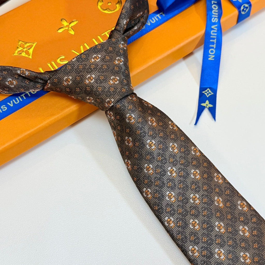 Louis Vuitton Style Men's Floral Monogram Silk Tie
