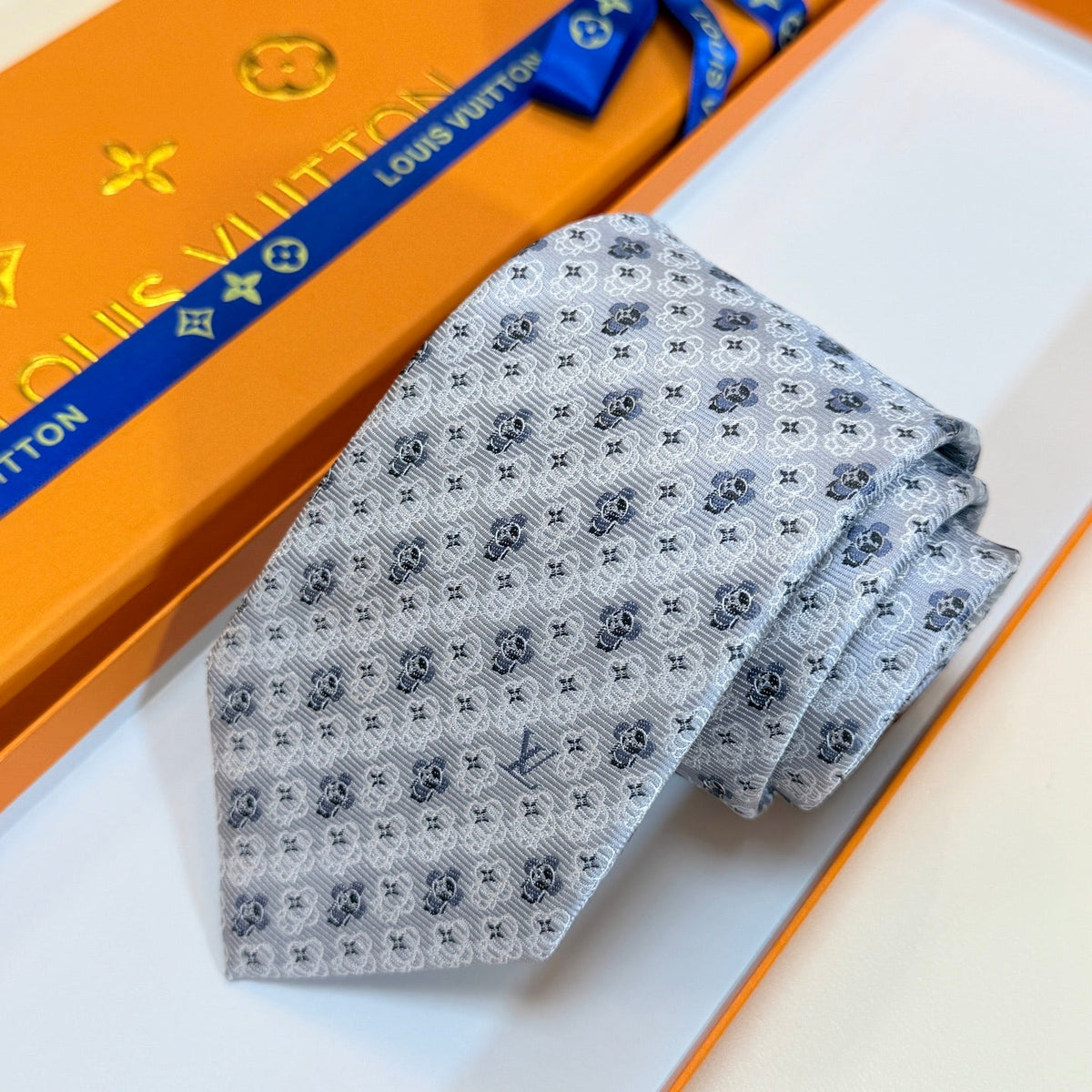 Louis Vuitton Style Men's Floral Monogram Silk Tie