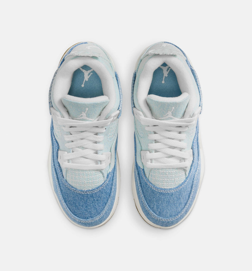 Air Jordan 4 Retro Worn Blue Preschool Sneakers - Sail/Worn Blue/Metallic Gold