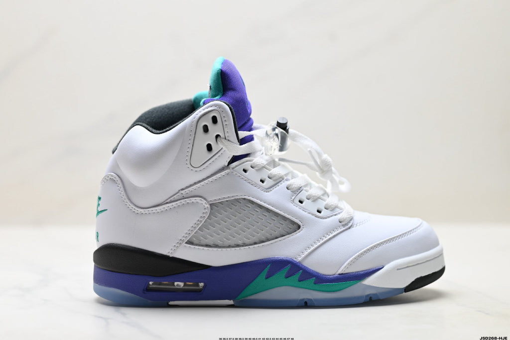 Air Jordan 5 Retro White Purple Emerald Sneakers