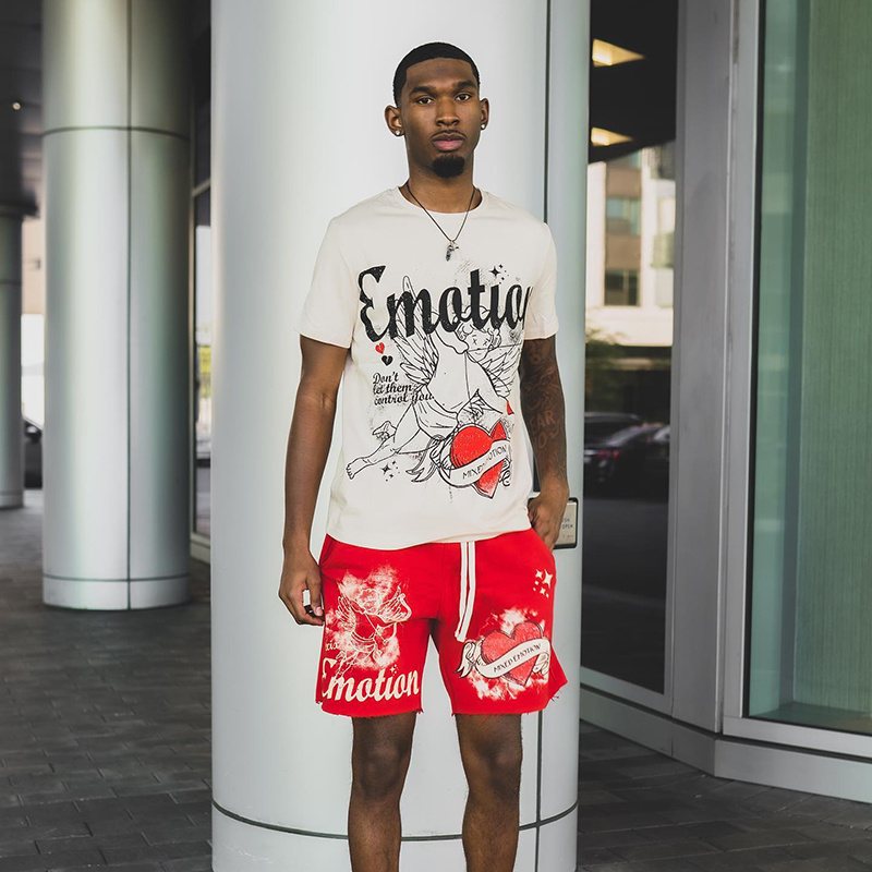 MIXED EMOTION White/Red Graphic T-Shirt & Shorts Set