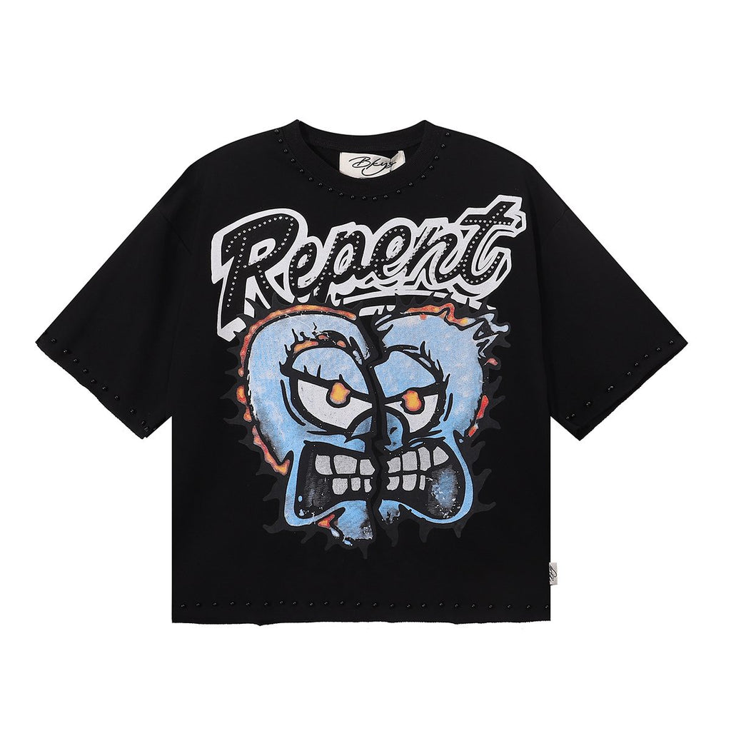 BKYS Revival Repent Skull Rhinestone Cropped T-Shirt