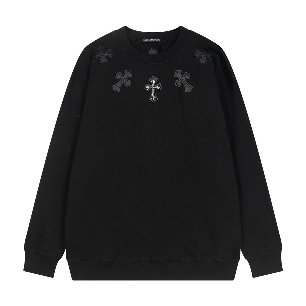 Chrome Hearts Leather Cross Metal Detail Crewneck Sweatshirt