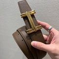 HERMES TRAVERSE BELT BUCKLE & REVERSIBLE COFFEE BROWN AND BLACK LEATHER STRAP 38 MM GOLD HARDWARE