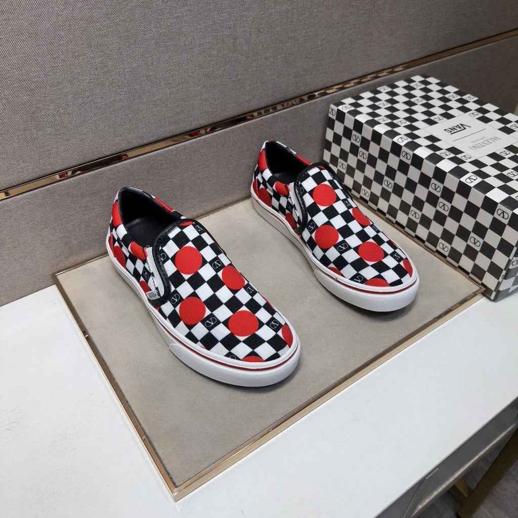 Vans Men's Checkerboard Slip-On Shoes - Black, White & Red