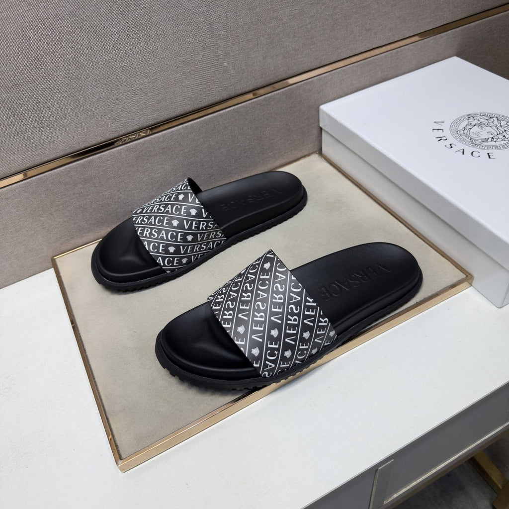 Versace Silver Logo Slide Sandals