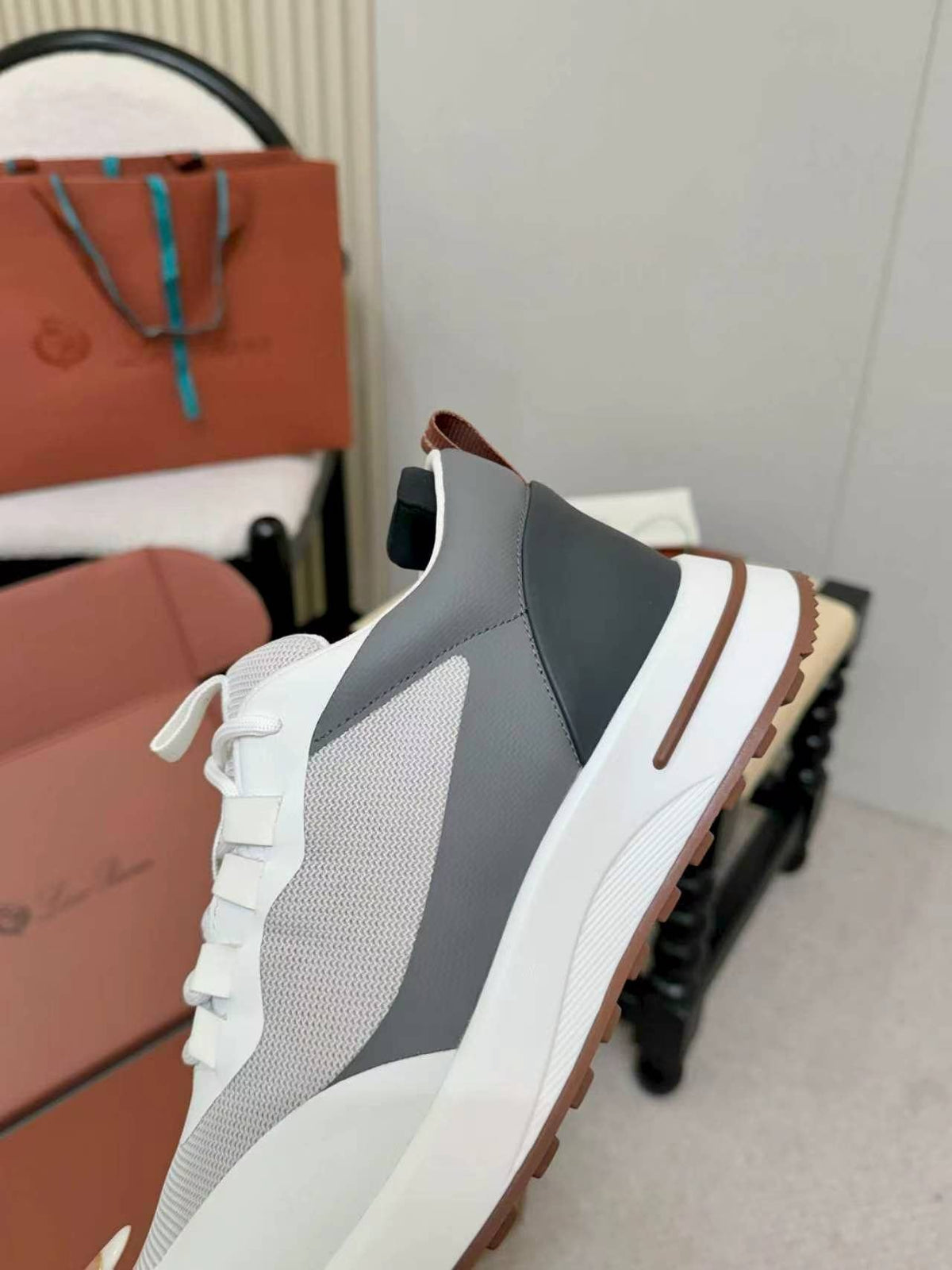 Loro Piana Men's White & Gray Low-Top Sneakers