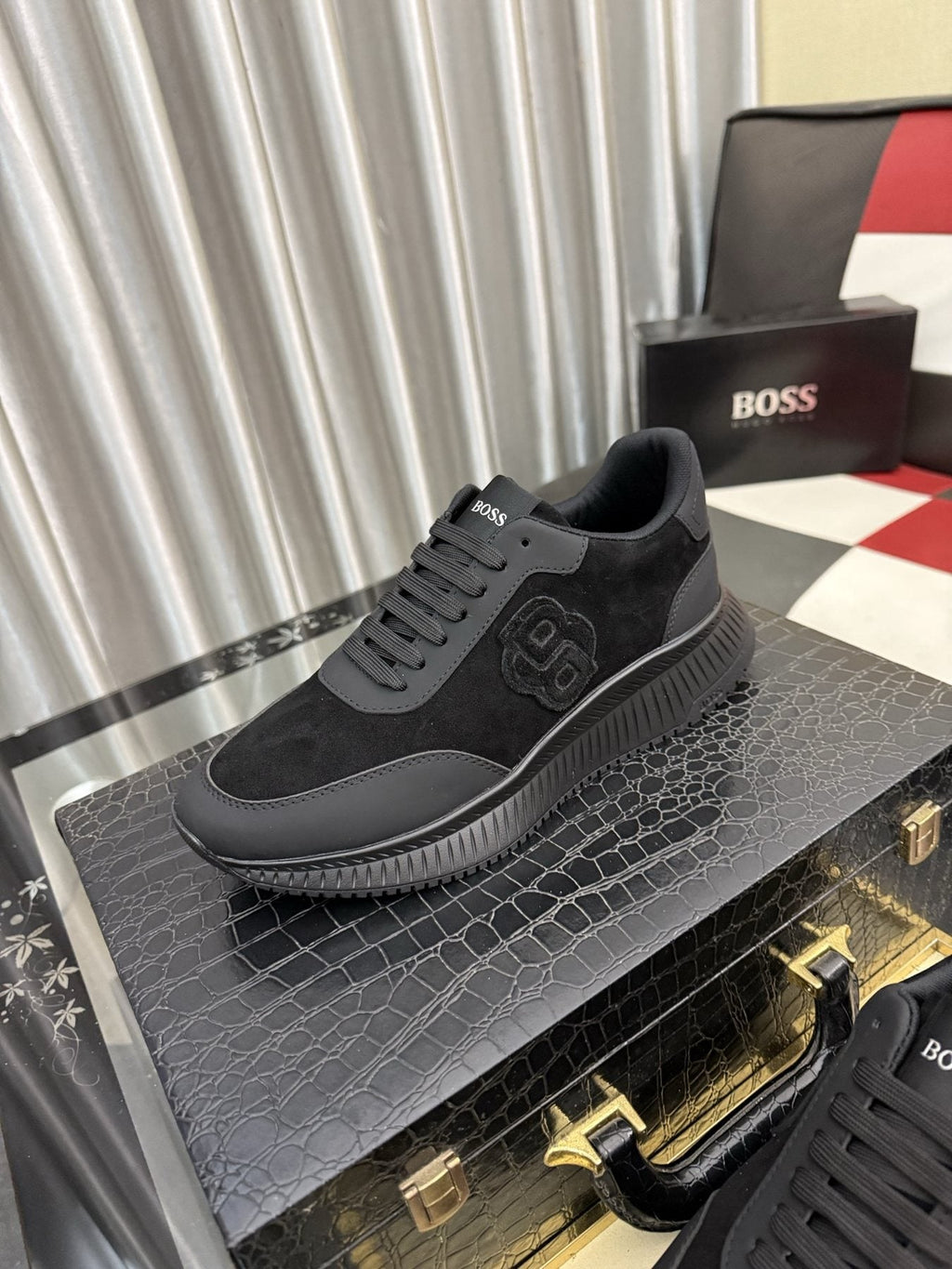 BOSS Men's Black Low-Top Sneakers - Lace-Up Closure