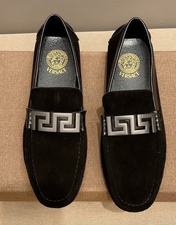 Versace Black Loafers with Silver-Tone Hardware