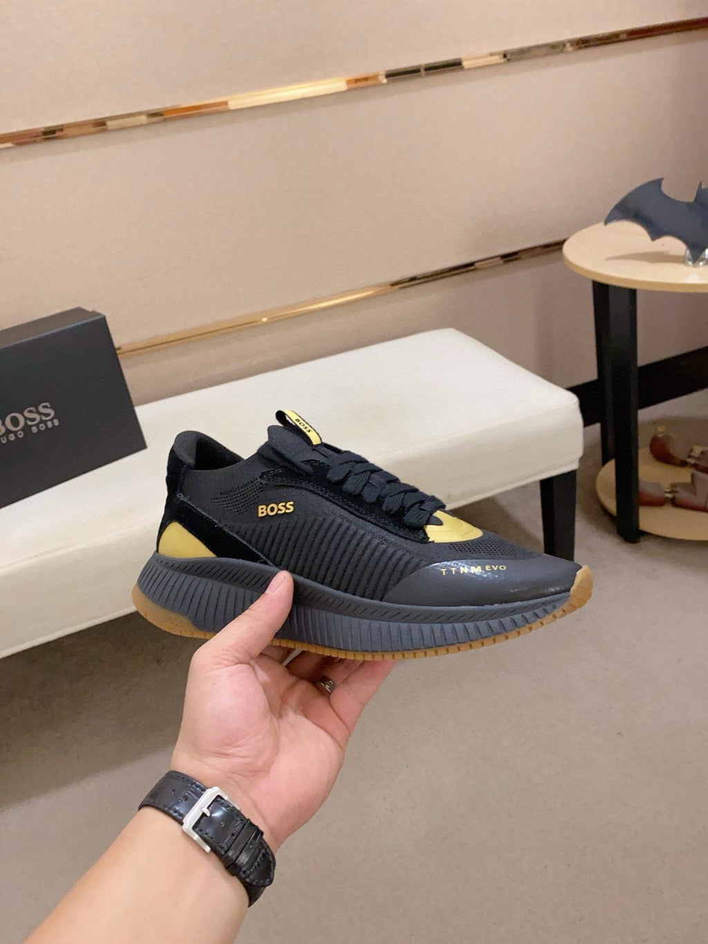 BOSS Men's Knit Lace-Up Sneakers