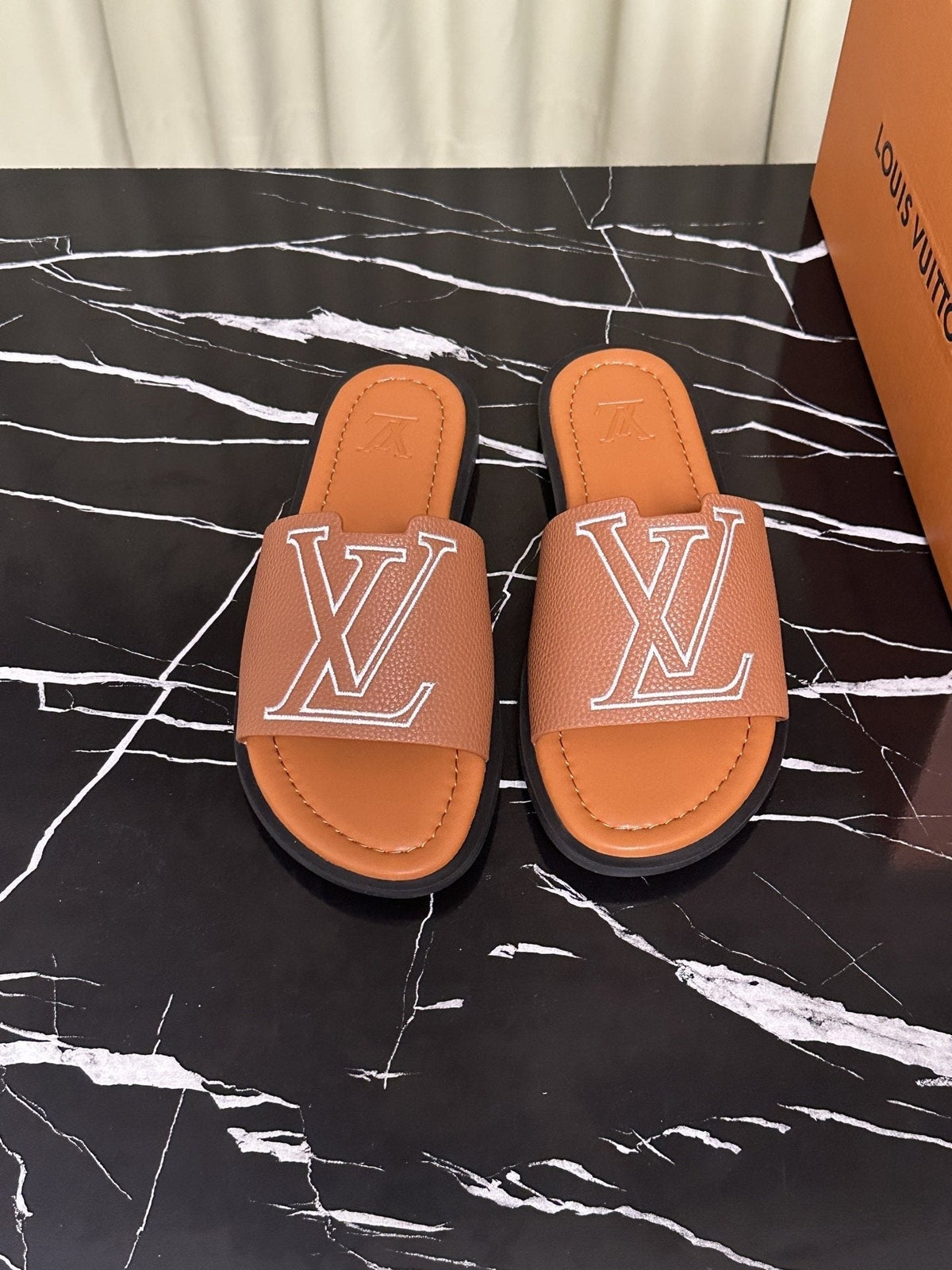 Louis Vuitton Men's Logo Strap Slide Sandals - Open Toe