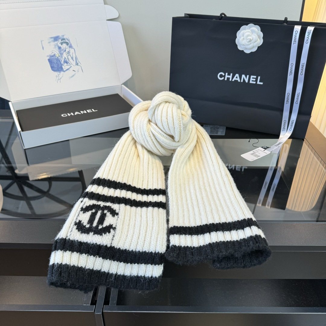 Chanel Rib-Knit Striped Scarf