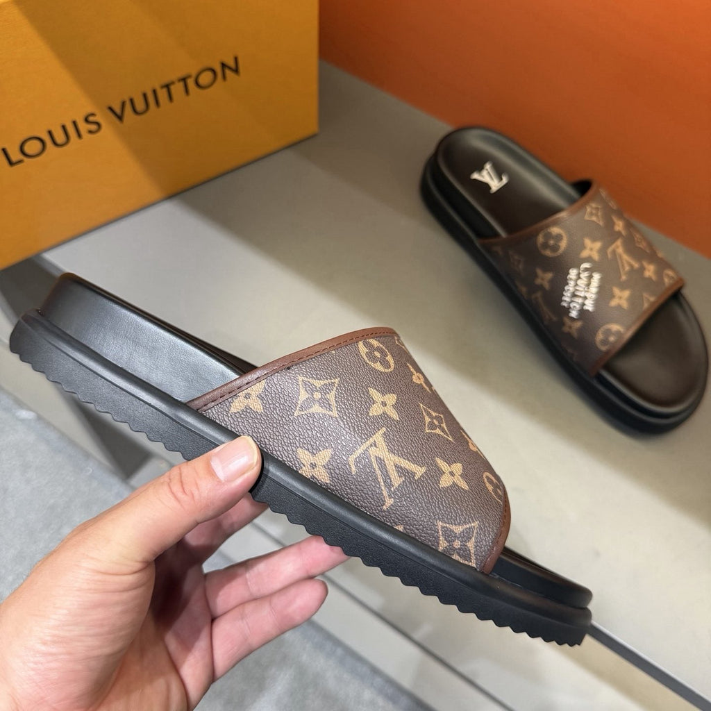 Louis Vuitton Monogram Slide Sandals - Black Footbed And Sole
