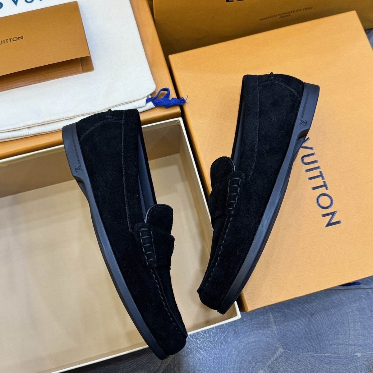 Louis Vuitton Men's Black Suede Loafers