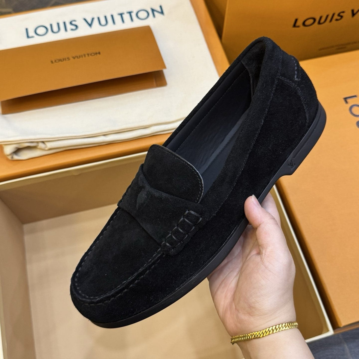 Louis Vuitton Men's Black Suede Loafers