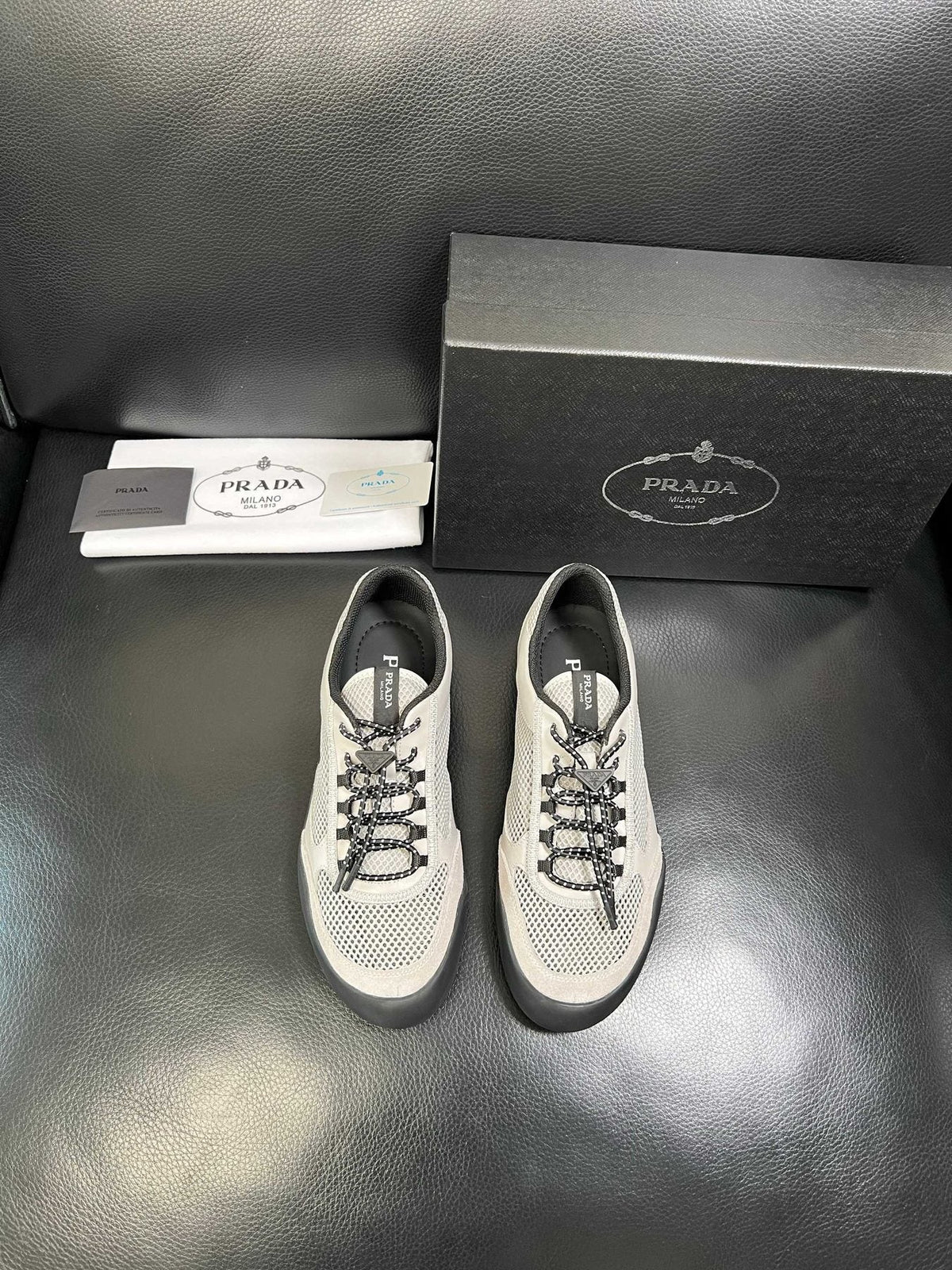 Prada Men's Off-White Perforated Sneakers