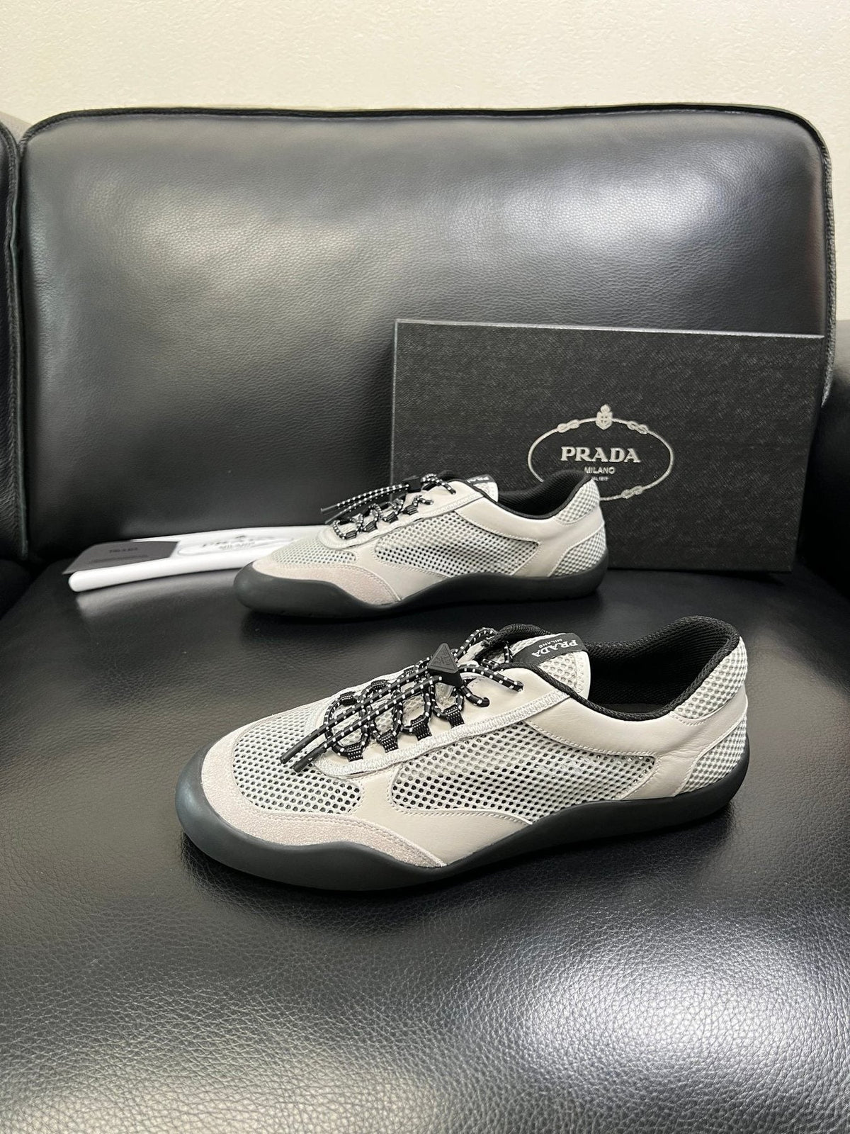 Prada Men's Off-White Perforated Sneakers