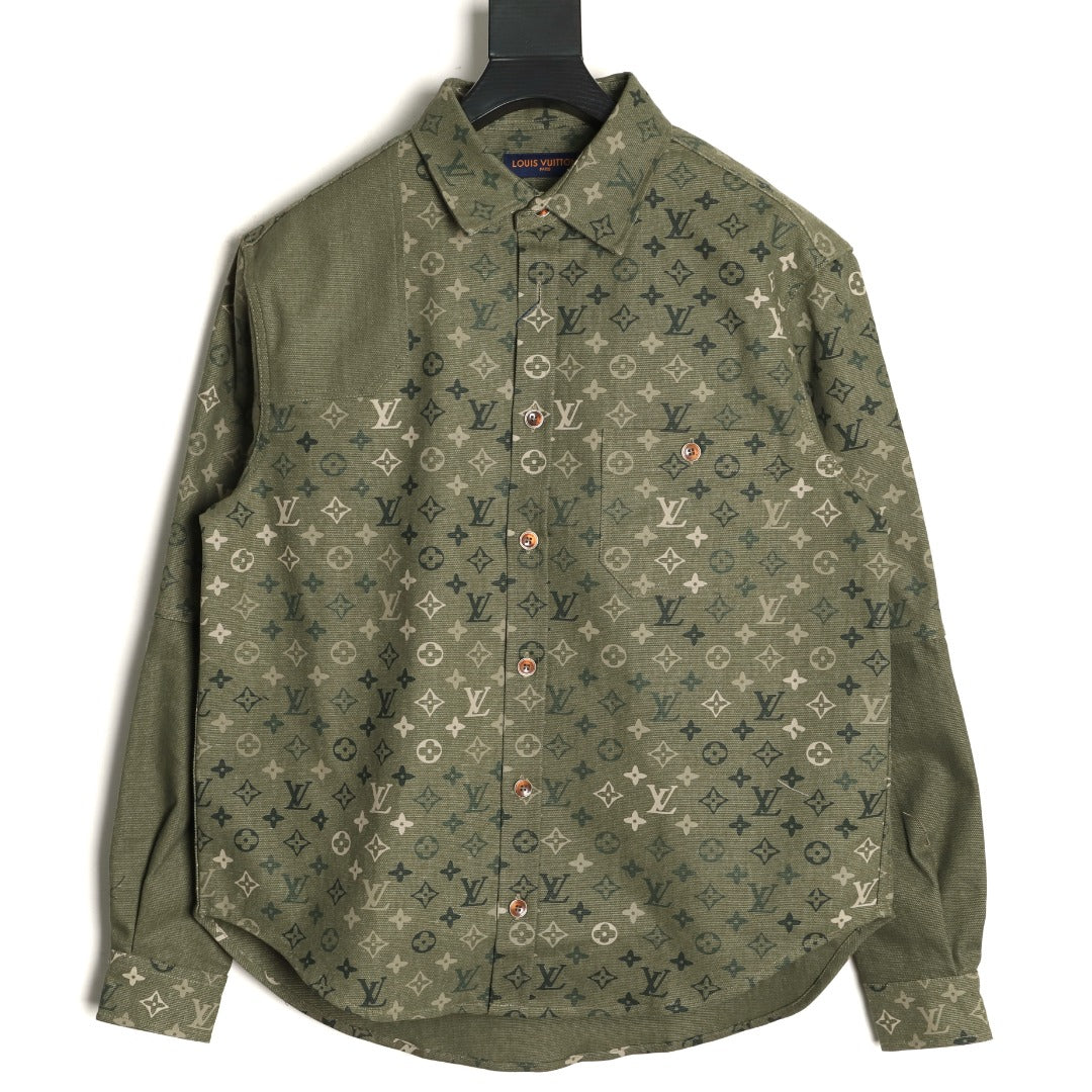 Louis Vuitton Monogram-Style Panelled Shirt Jacket - Olive Green
